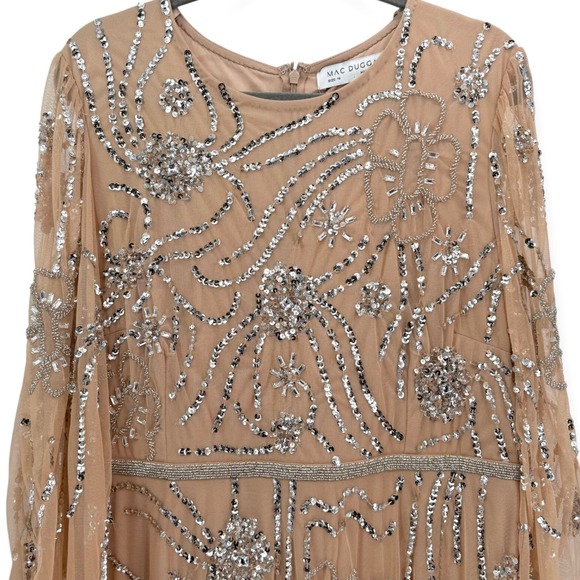 Mac Duggal Beige Embellished High Neck Puff Sleeve Gown $698 - Size 14 - Picture 8 of 14